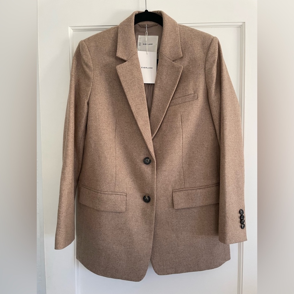 NWT, Everlane Women's Oversized Blazer in Wool in Beige Twill, Size 2